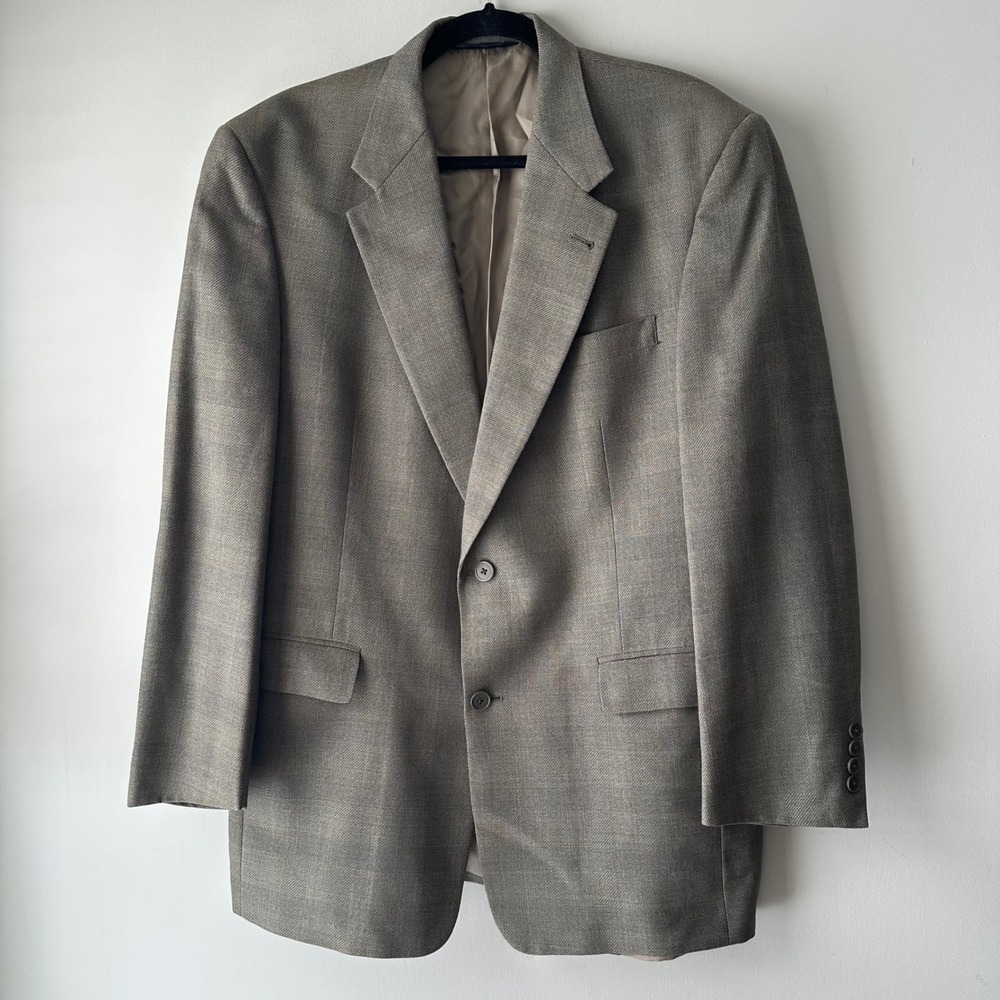 Burberry London Mens Classic Fit Wool Blend Blazer Jacket‎ Taupe Plaid Size XL